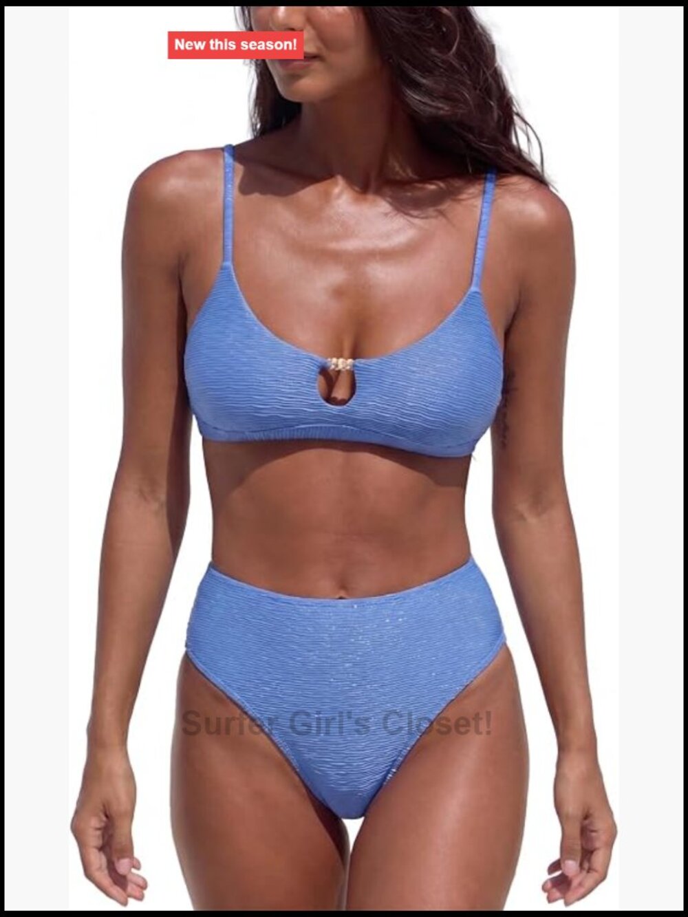High Waisted Shiny Bikini Set Scoop Neck Triangle Top